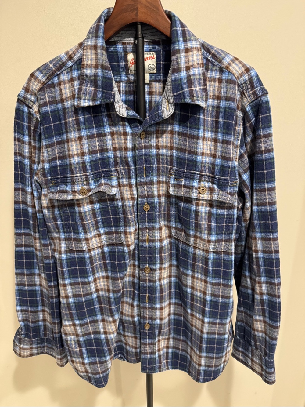 GAP Plaid Button-Front Shirt - Blue, Brown & White Vintage Y2K Classic Casual XL